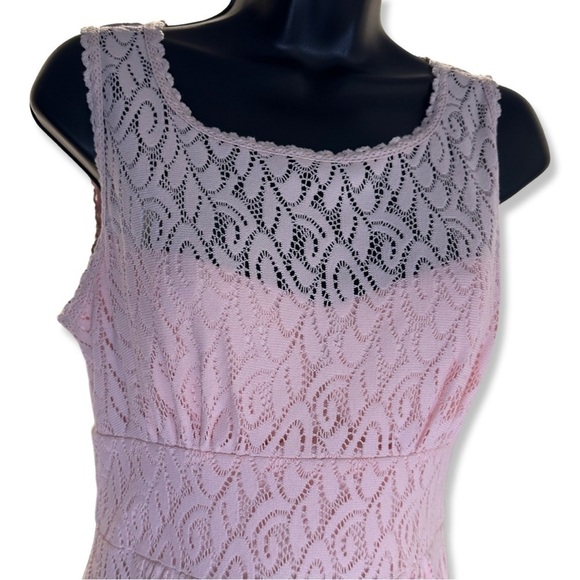 B. Darlin Sleeveless Y2K Coquette Pink Fit + Flare Dress Lace Overlay Fairy - Picture 6 of 8